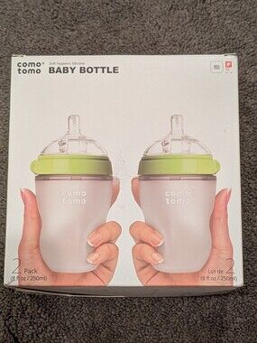 2 Pack Como Tomo Baby Bottles NIB Green 8 Fl Oz Wide Neck